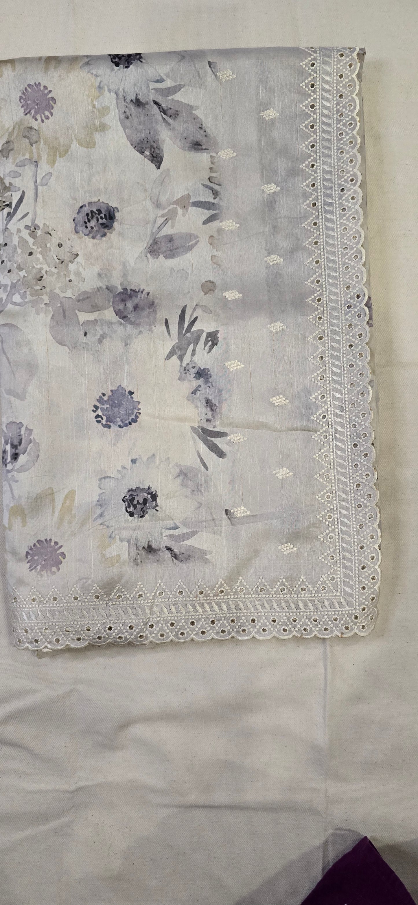 Cream Lace work Saree