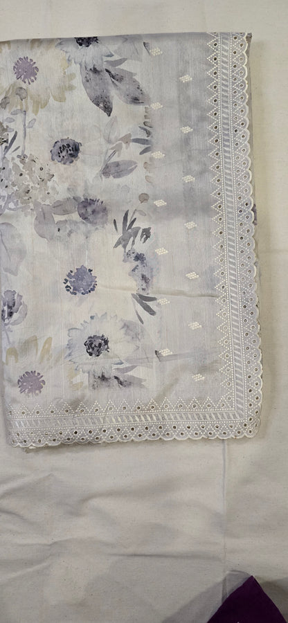 Cream Lace work Saree