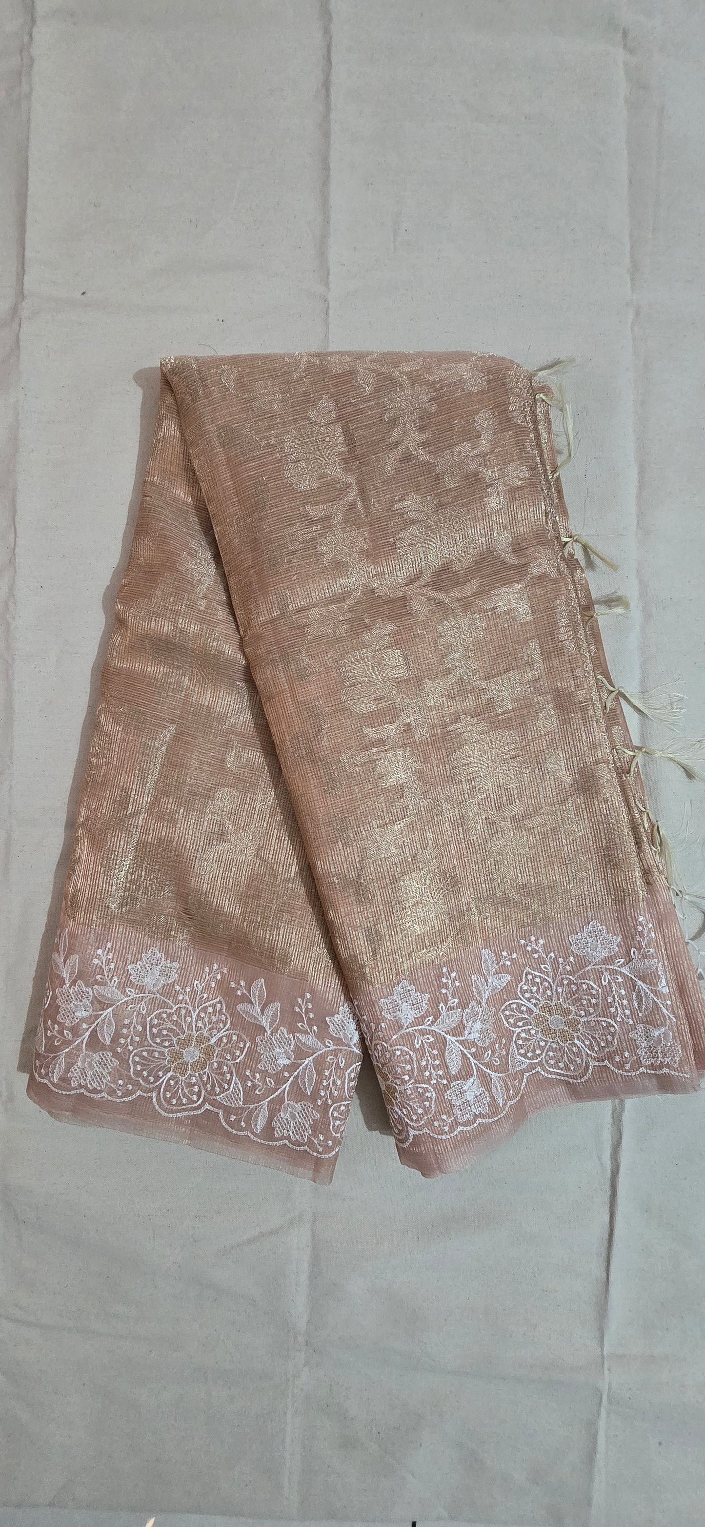 Beige embroidered tissue manipuri Saree