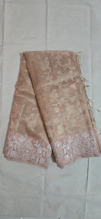 Beige embroidered tissue manipuri Saree