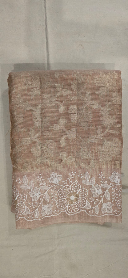 Beige embroidered tissue manipuri Saree