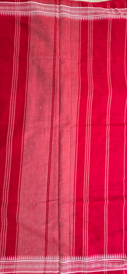 Cherry Red Cotton Saree