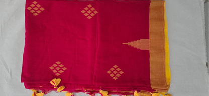 Red and Yellow Chain Cotton Saree