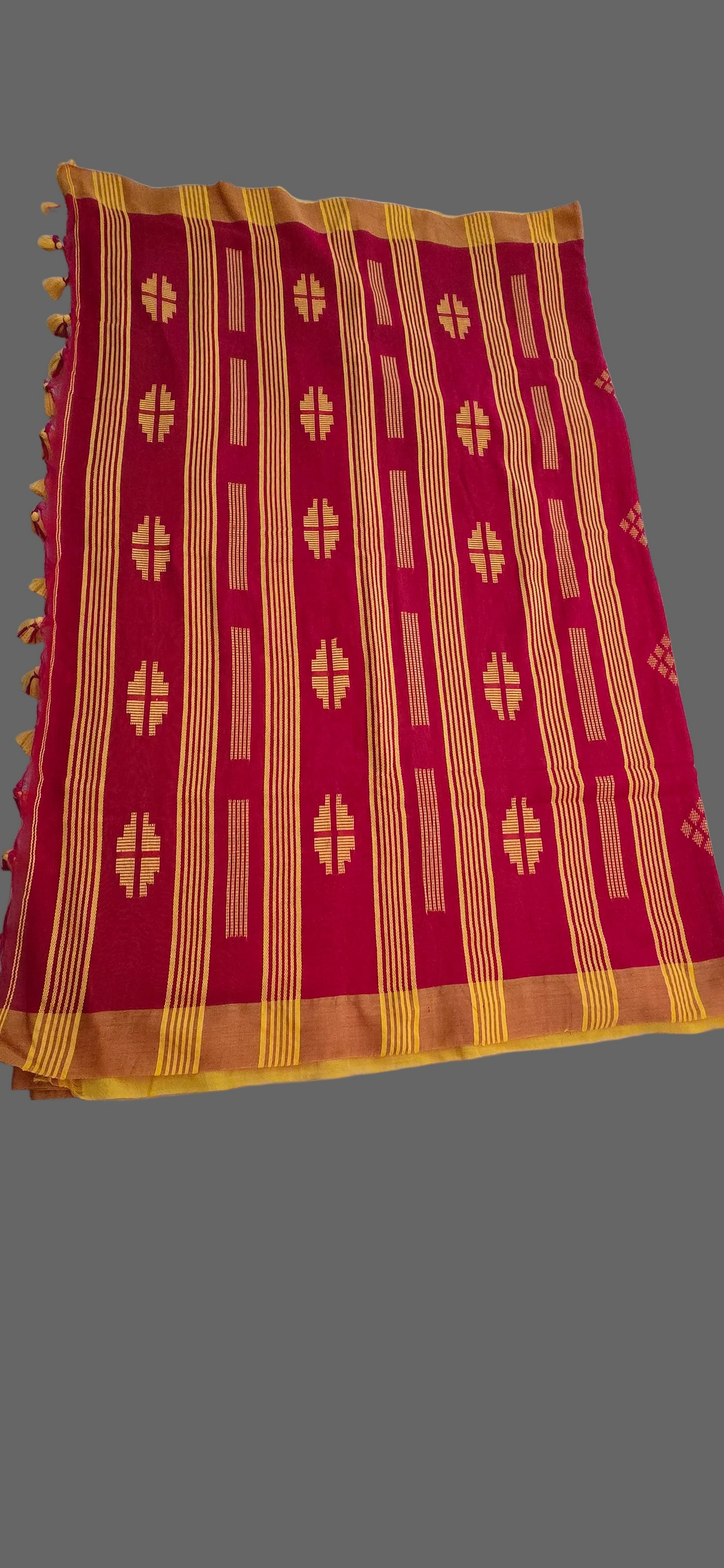 Red and Yellow Chain Cotton Saree