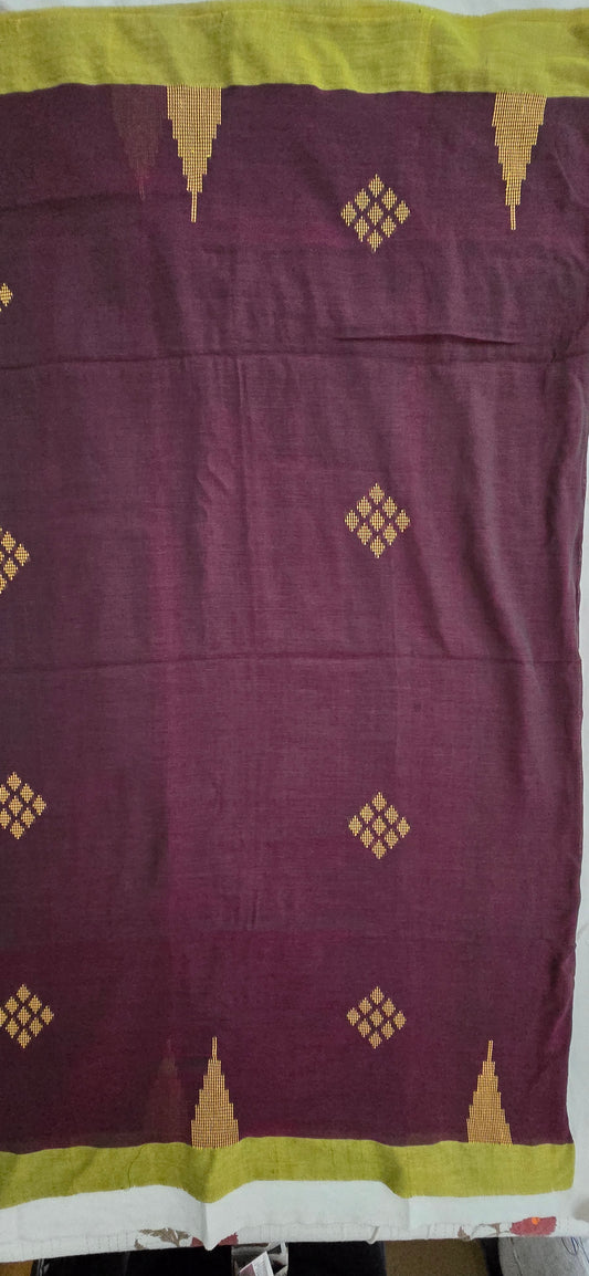 Brown and Green Chain Cotton Saree