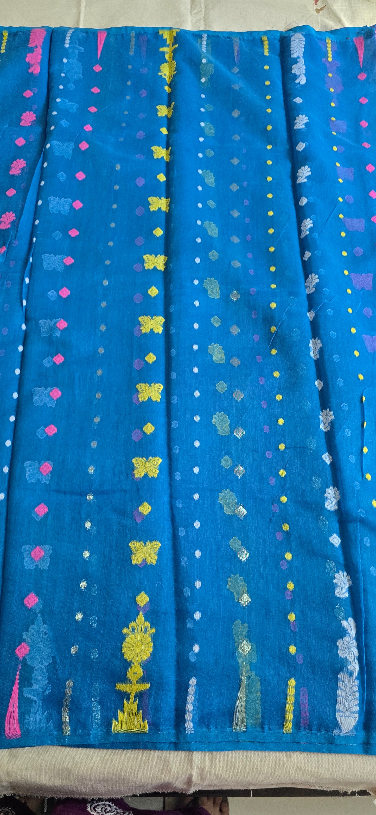 Blue and Pink Peacock Jamdani Saree
