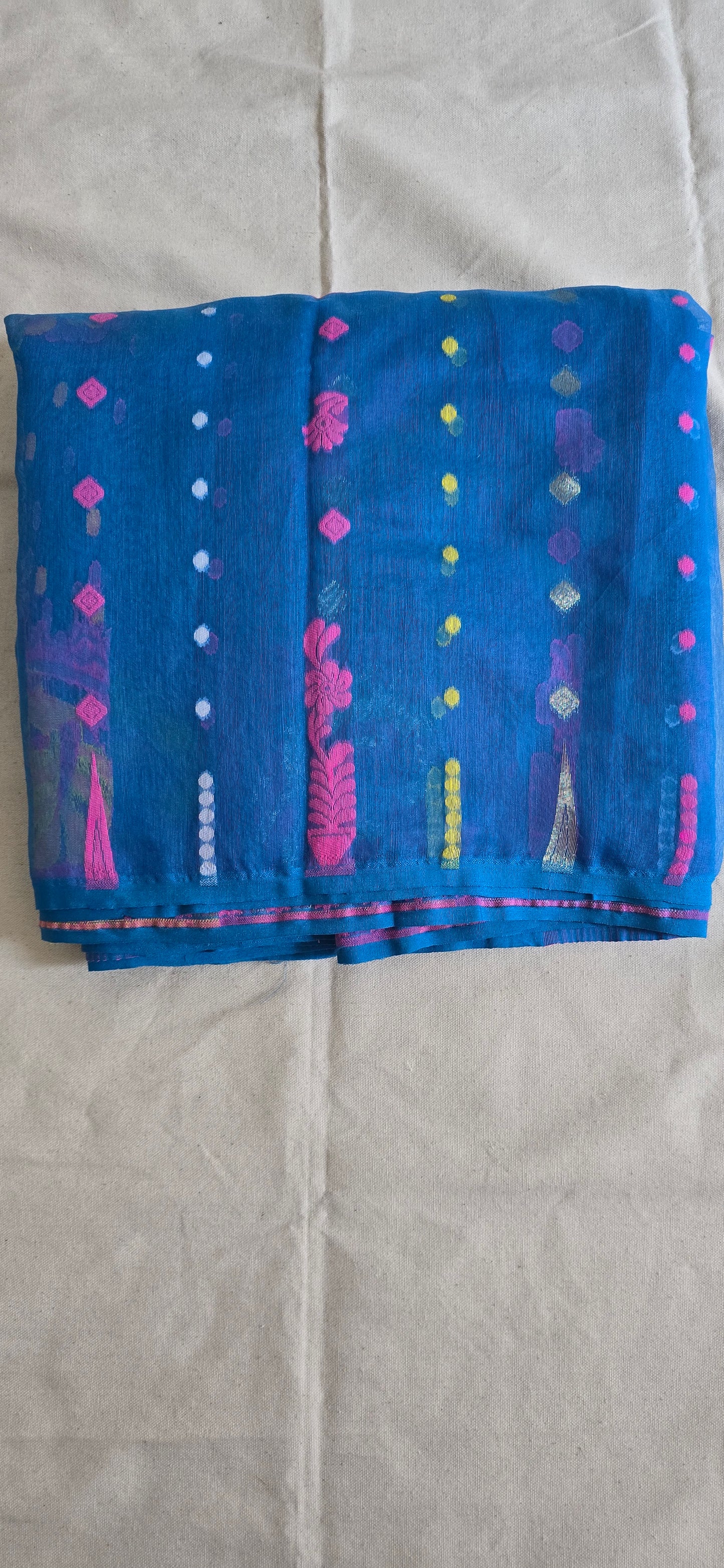 Blue and Pink Peacock Jamdani Saree