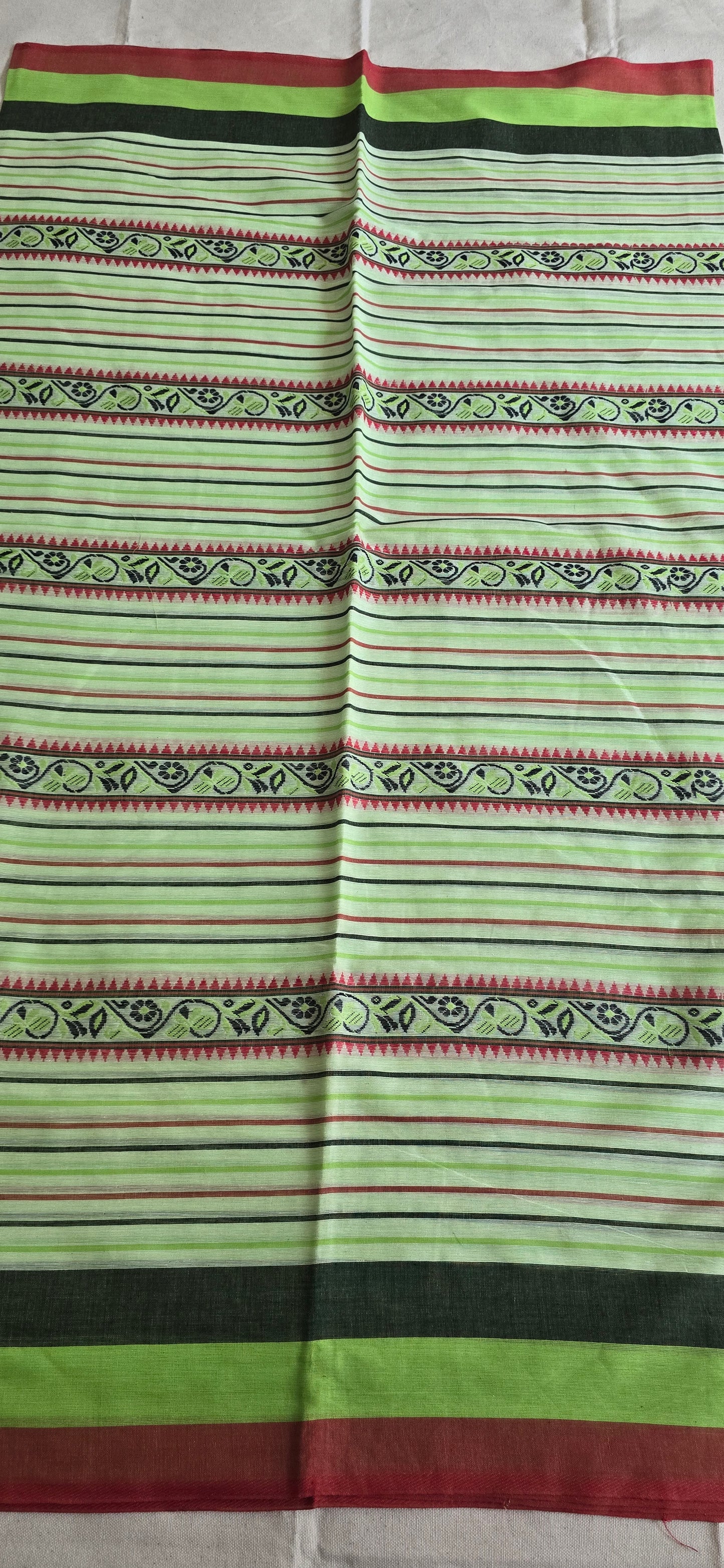 Pista Green striped Cotton Saree