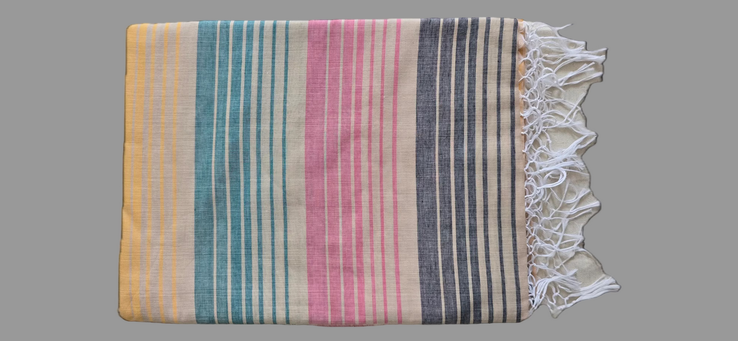 Beige Rainbow Cotton Saree
