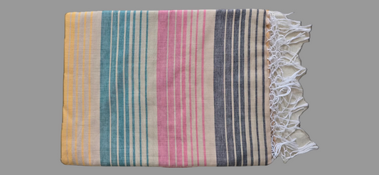 Beige Rainbow Cotton Saree