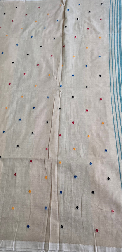 Beige Rainbow Cotton Saree