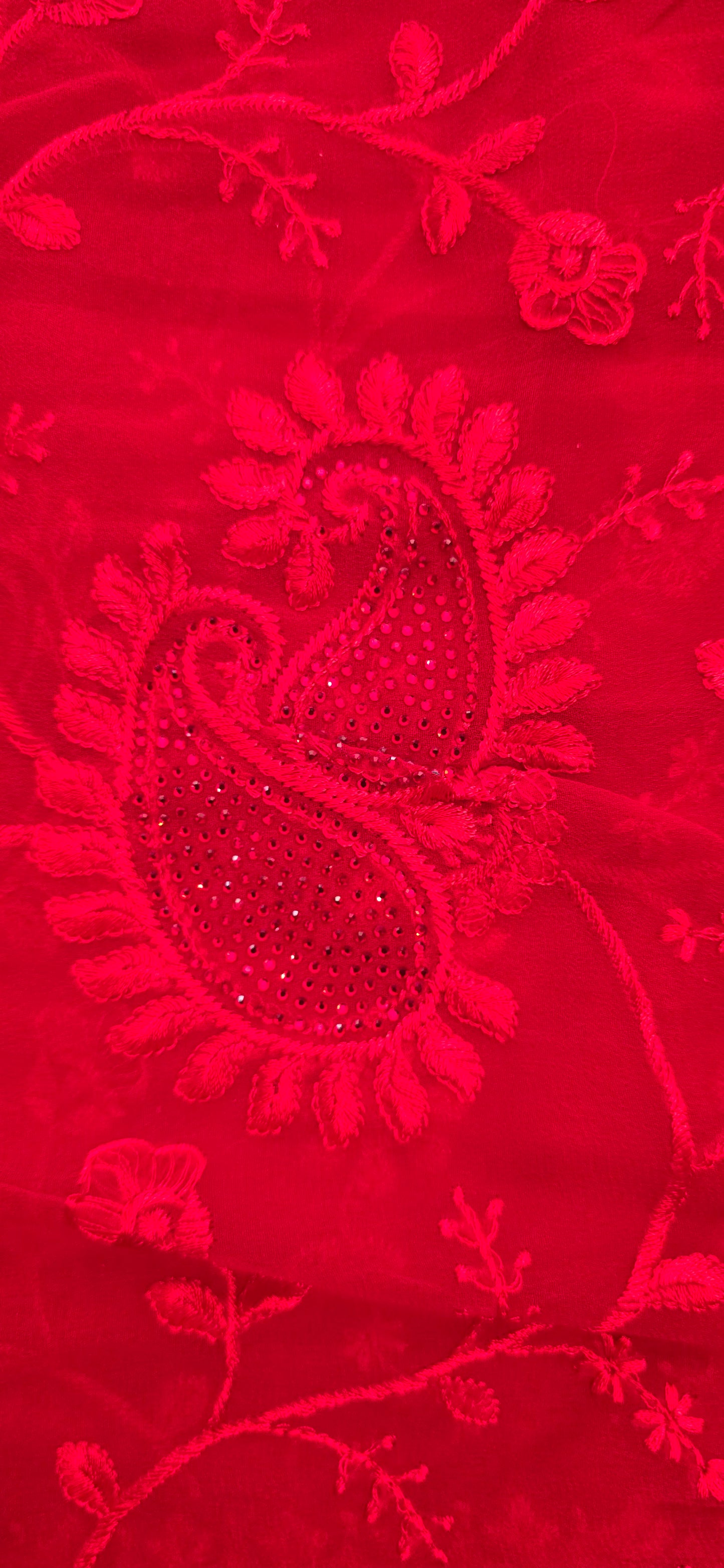 Red  georgette Embroidered jarkan work  Saree