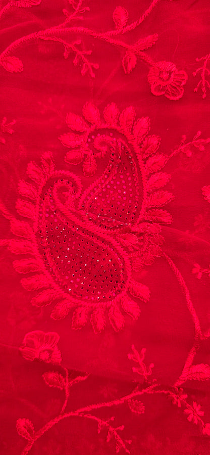 Red  georgette Embroidered jarkan work  Saree