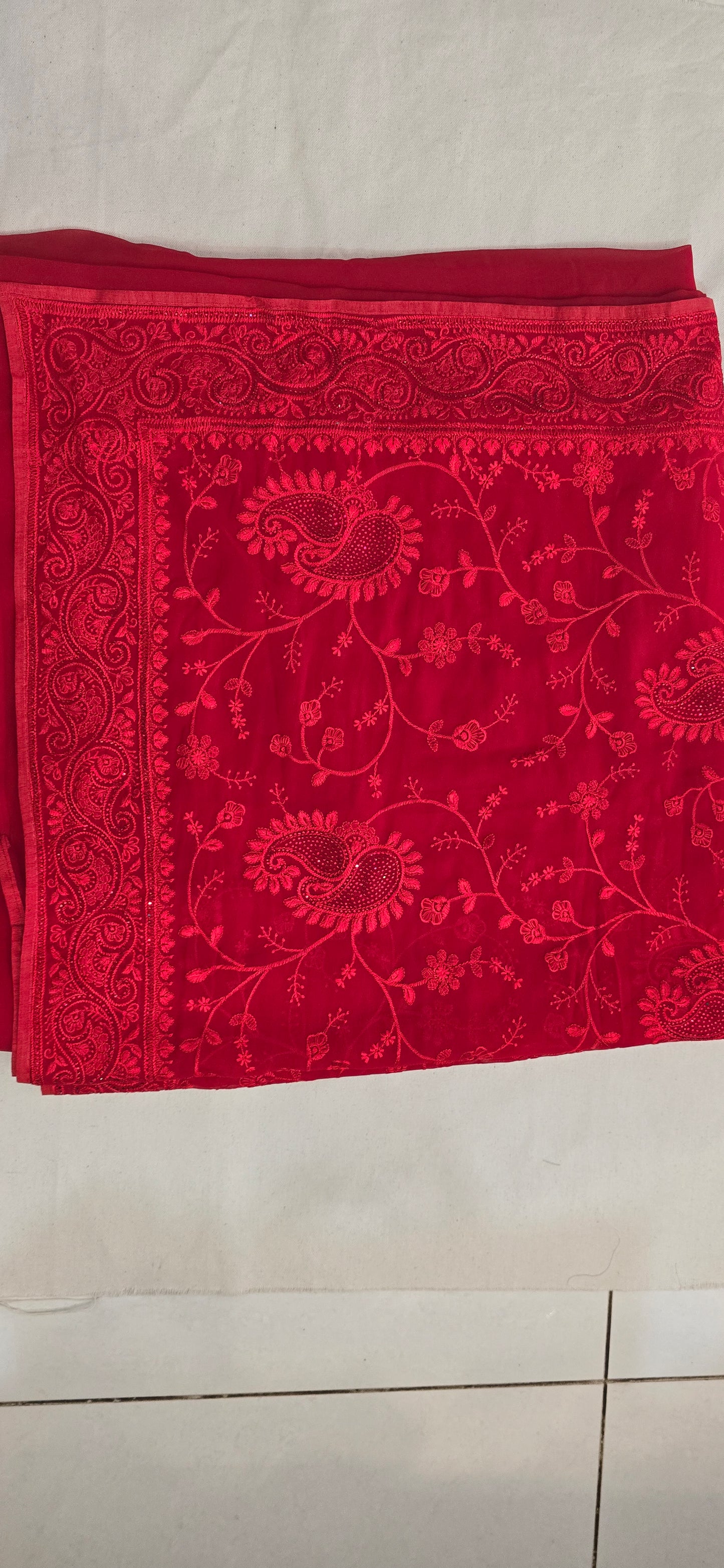 Red  georgette Embroidered jarkan work  Saree