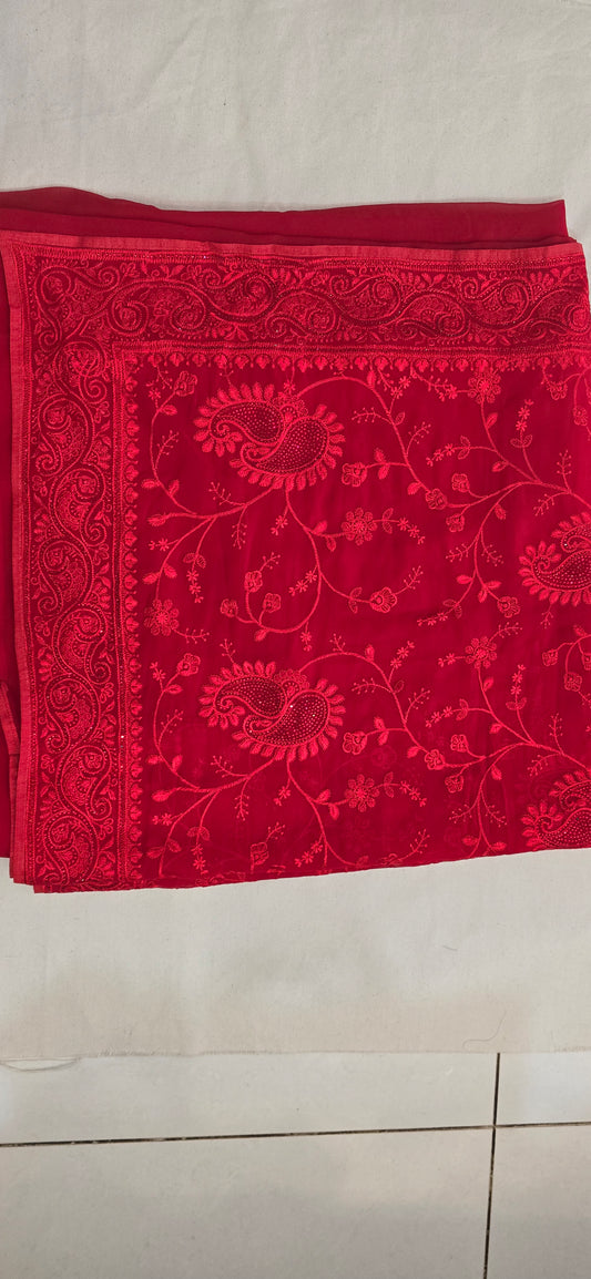 Red  georgette Embroidered jarkan work  Saree