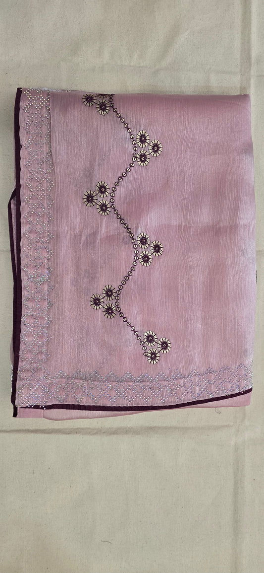 Pink Crush Tissue Organza Jarkan work Saree