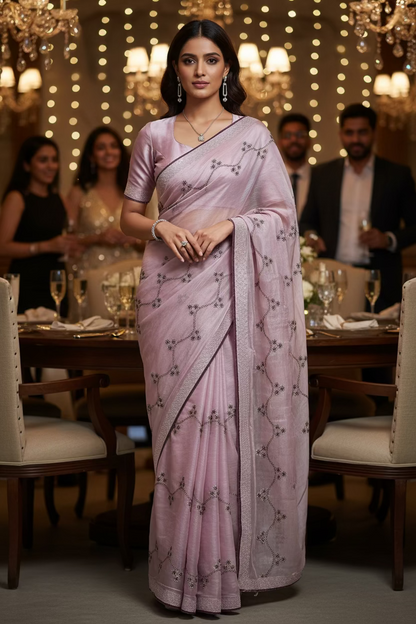 Pink Crush Tissue Organza Jarkan work Saree
