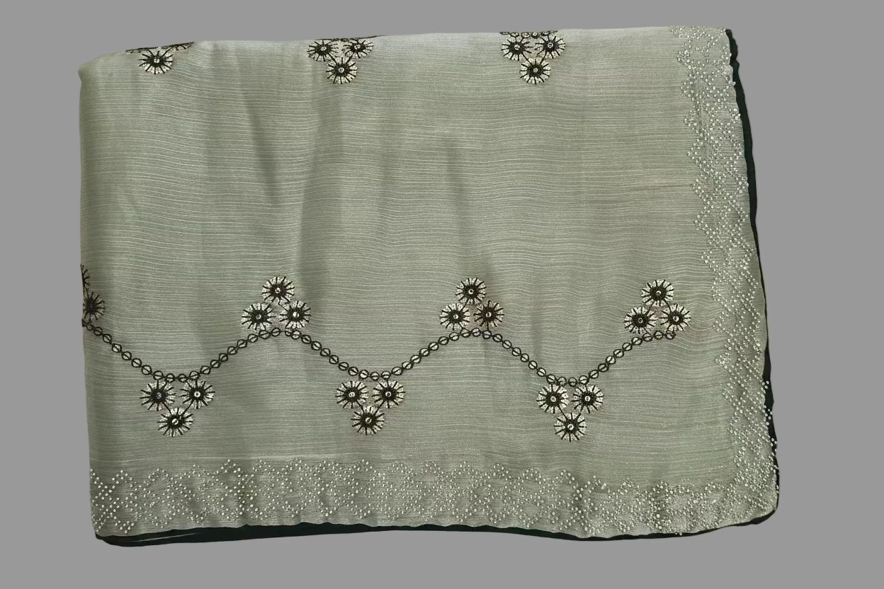 Green Crush Tissue Organza Jarkan work Saree