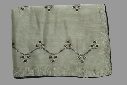 Green Crush Tissue Organza Jarkan work Saree