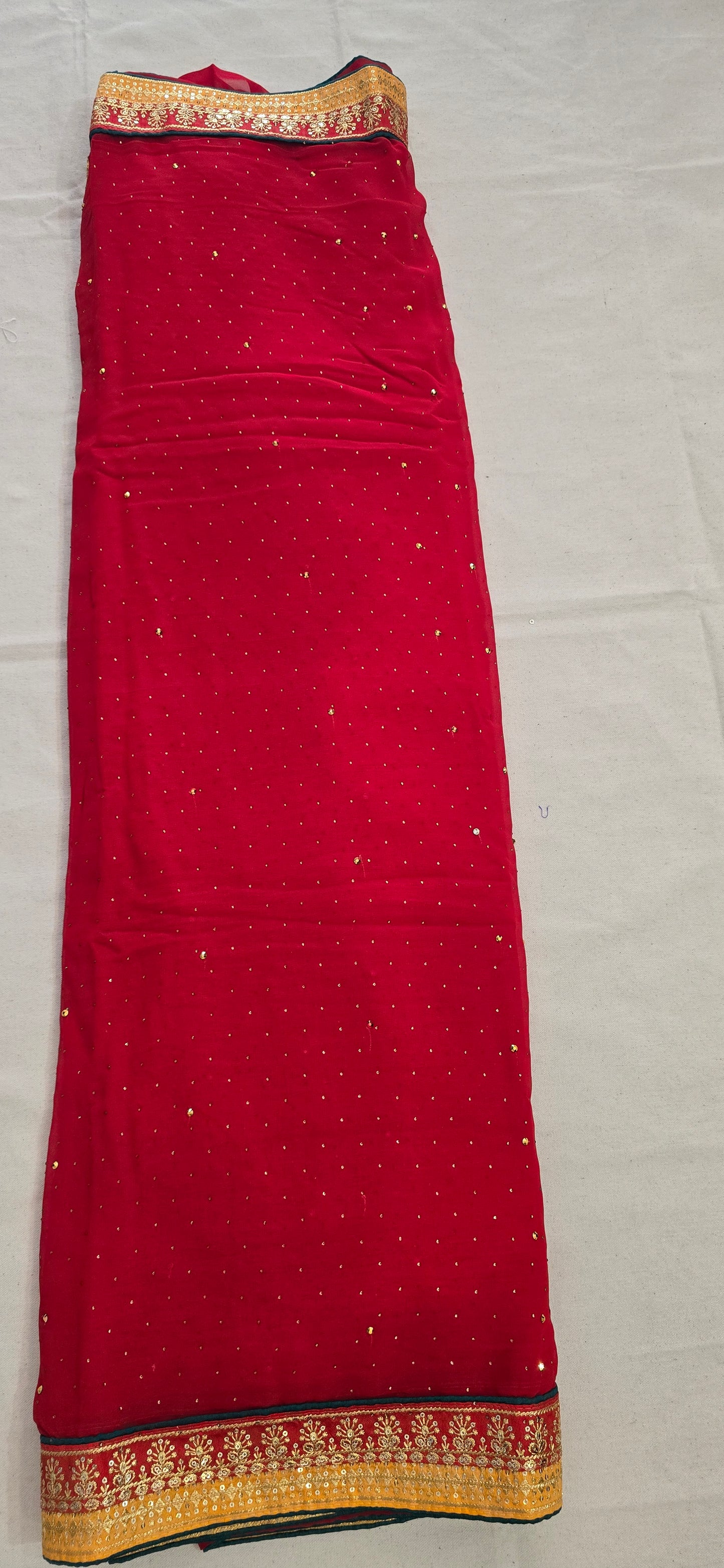Red full jarkan work with embroidered lace border