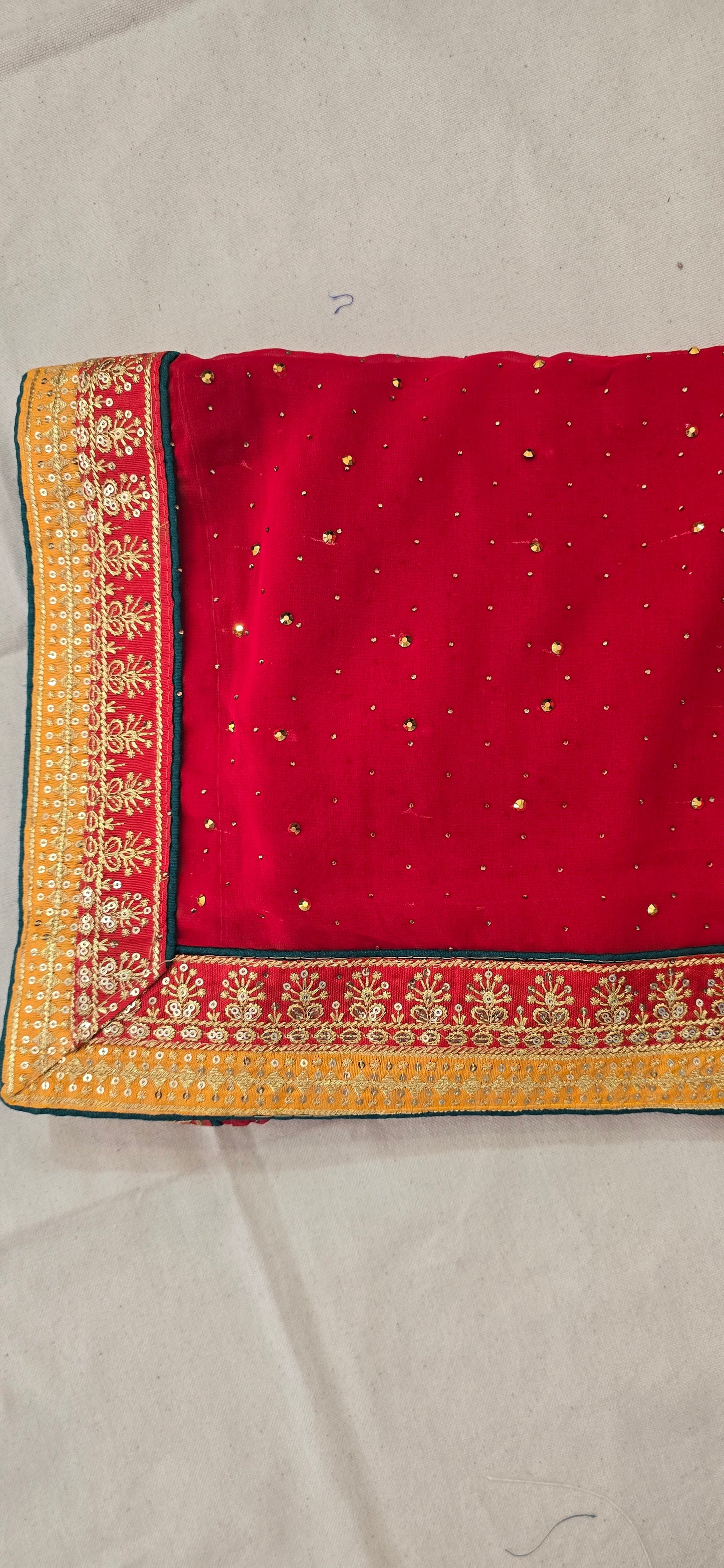 Red full jarkan work with embroidered lace border