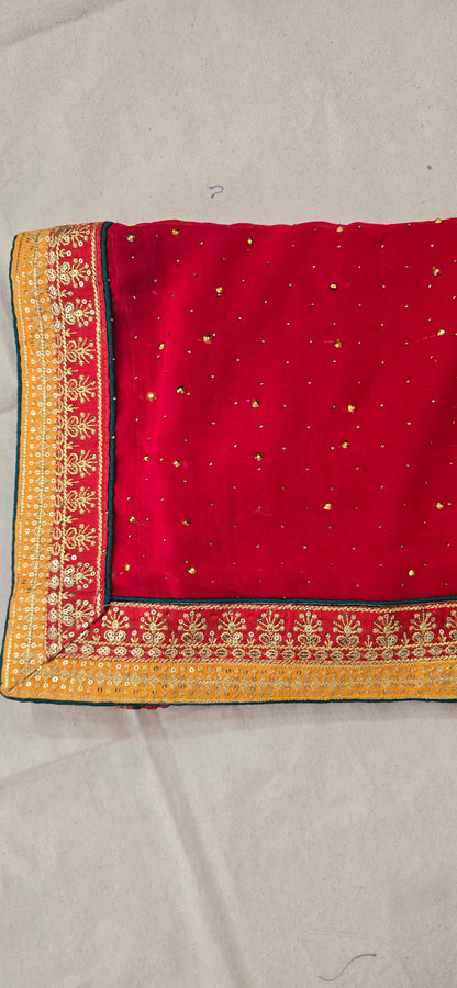 Red full jarkan work with embroidered lace border
