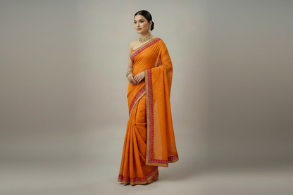 Mustard saree with lace border