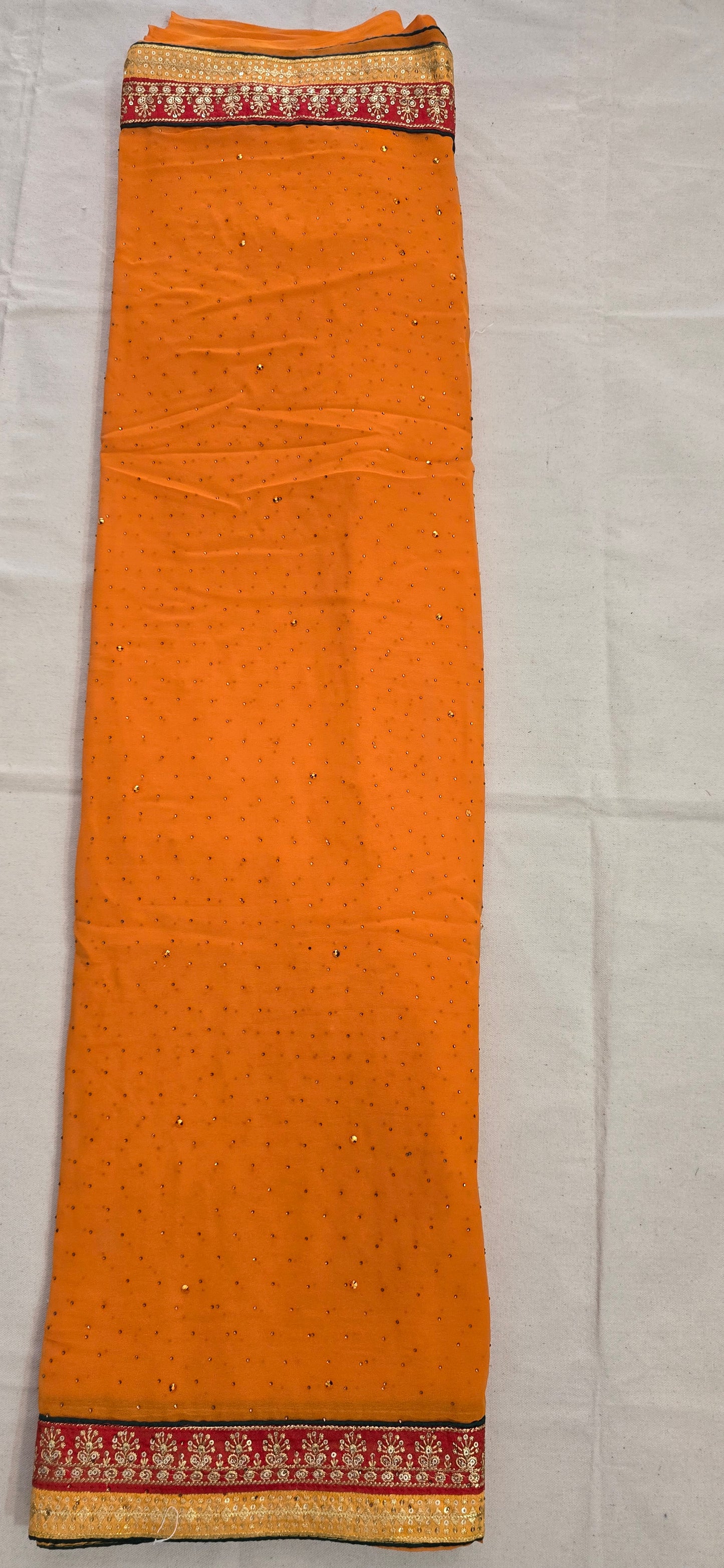 Orange Georgette full jarkan work with embroidered lace border