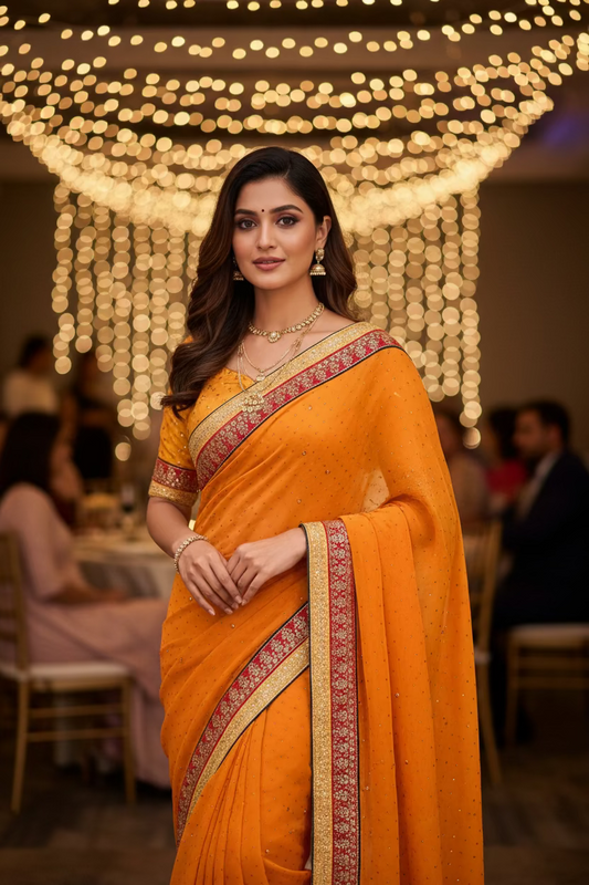 Orange lace border Saree