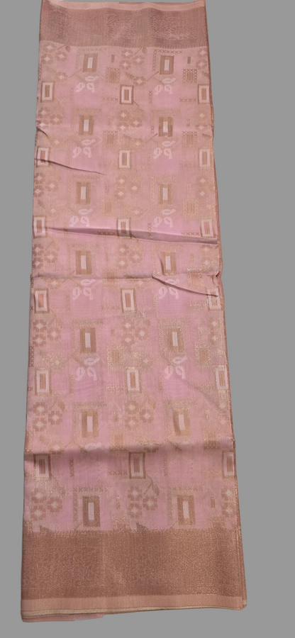 Pink Block Linen Saree