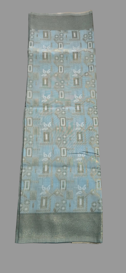 Light Blue Block linen saree