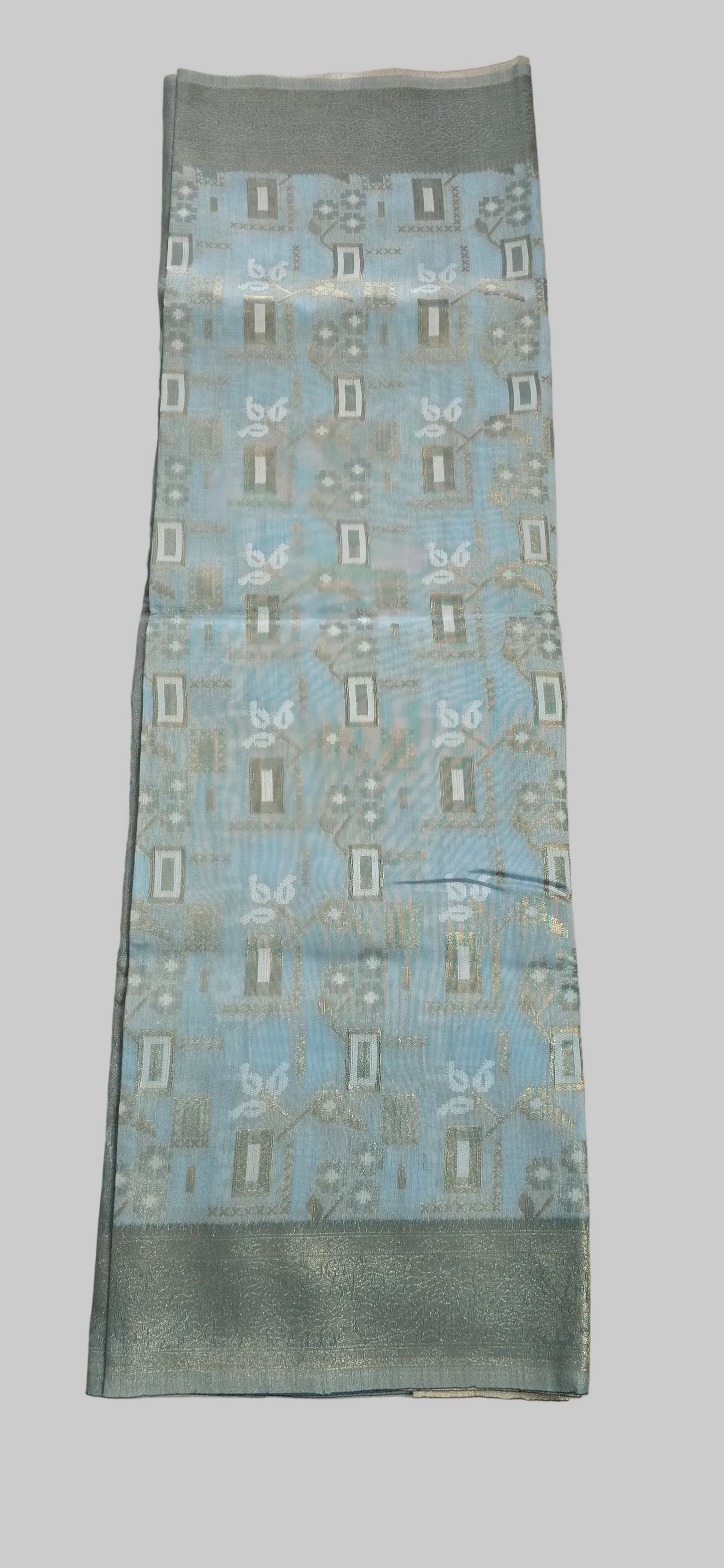 Light Blue Block linen saree