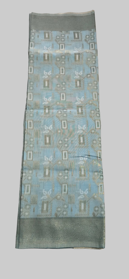 Light Blue Block linen saree