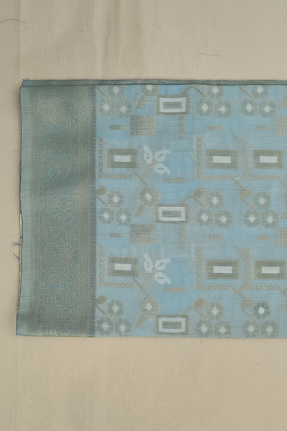 Light Blue Block linen saree