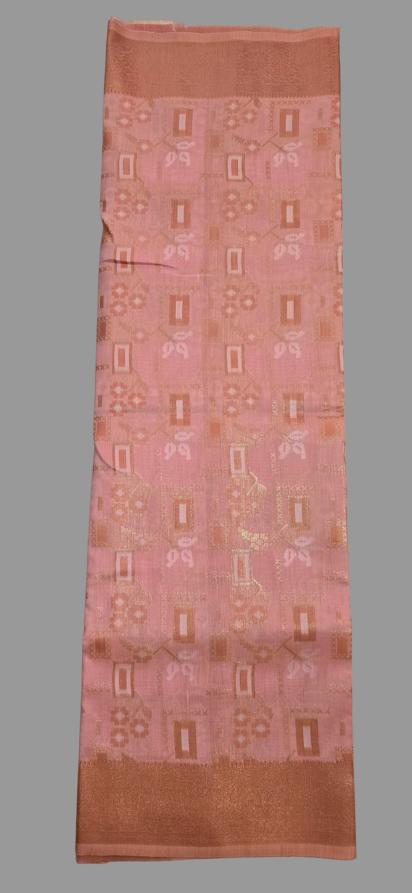 Peach Block Linen Saree