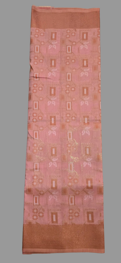 Peach Block Linen Saree
