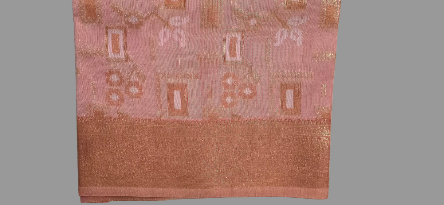 Peach Block Linen Saree