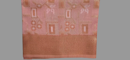 Peach Block Linen Saree