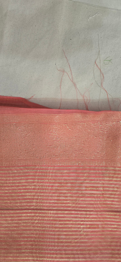 Peach Block Linen Saree