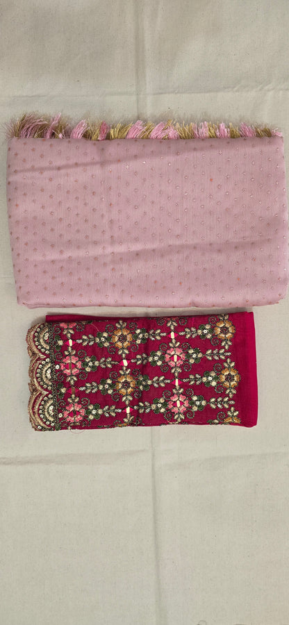 Pink Georgette Saree with embroidered blouse