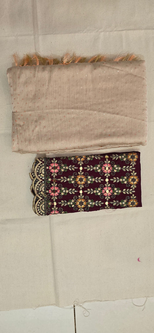 Beige Georgette Saree with embroidered blouse