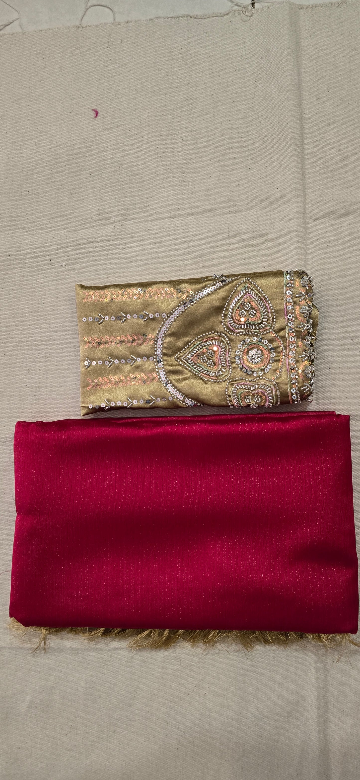 Cherry Red georgette with magam work blouse