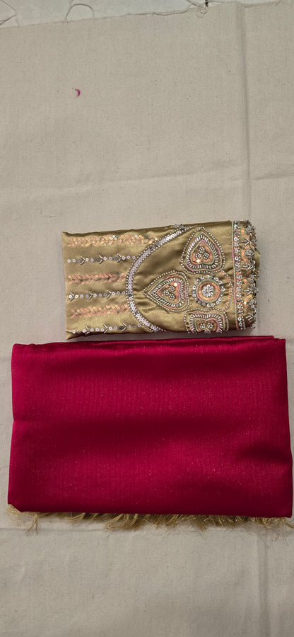 Cherry Red georgette with magam work blouse