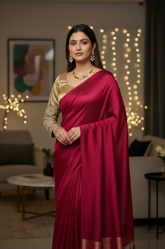 Cherry Red georgette with magam work blouse