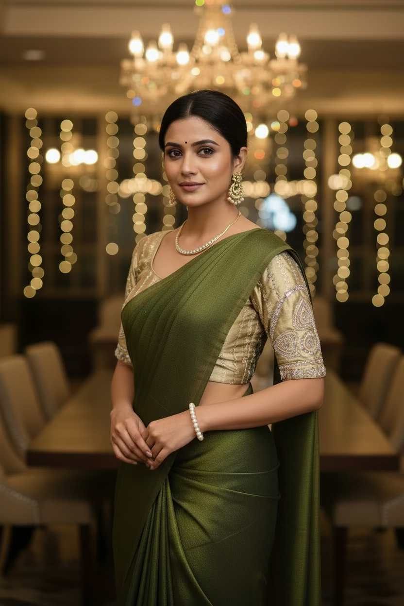 Mehendi Green georgette with magam work blouse