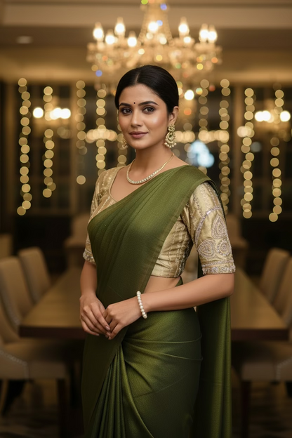 Mehendi Green georgette with magam work blouse