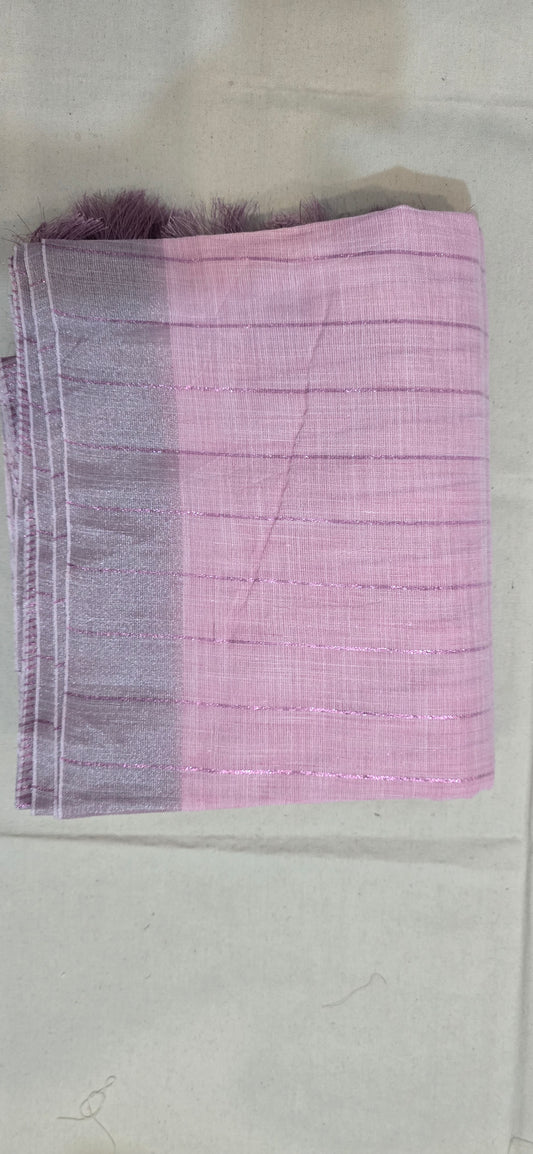 Pink Striped linen Saree