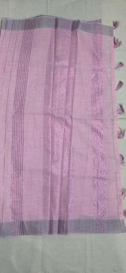 Pink Striped linen Saree