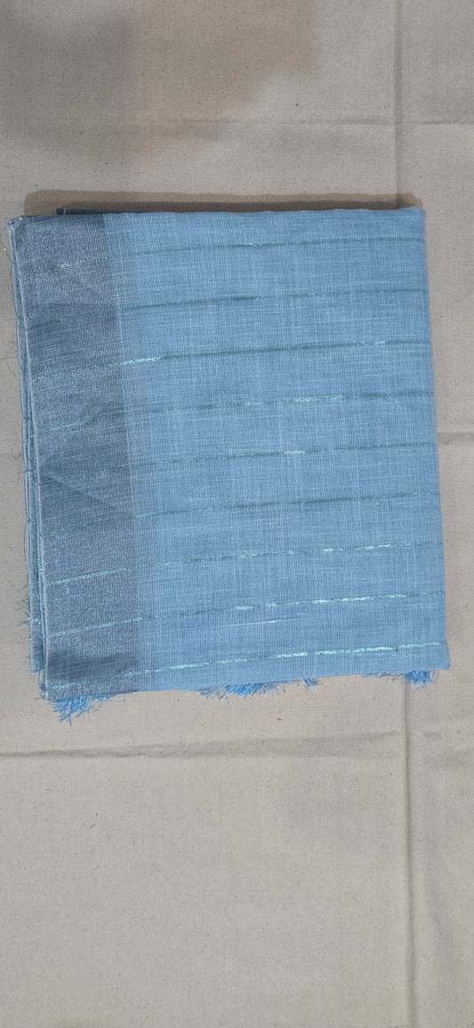 Blue Striped linen Saree