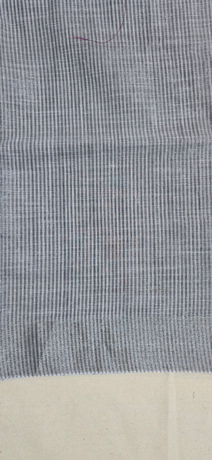 Grey Striped Linen Saree